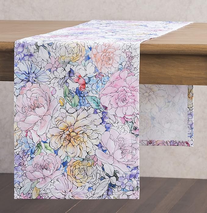 Maison d' Hermine Table Runner 100% Cotton Single Layer Table Runners 108 inches Long Decorative for Home Kitchen Dining Party Wedding Bridal Shower Spring Summer (Floral Love, 14.50" x 108")