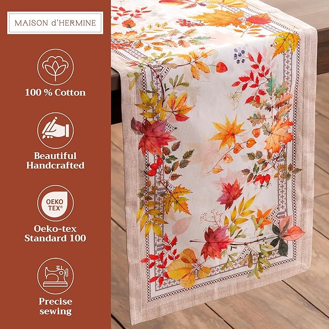 Maison d' Hermine Table Runner 100% Cotton Single Layer Table Runners 72 inches Long for Thanksgiving Christmas Decorations Home Kitchen Dining Party Wedding (Amarante, 14.5" x 72")