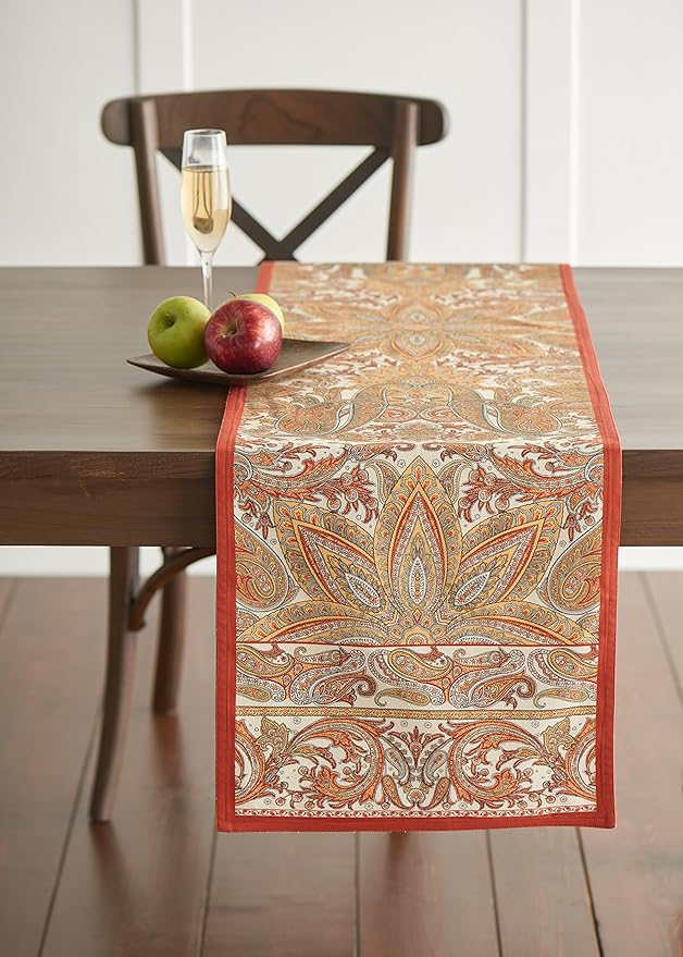 Maison d' Hermine Table Runner 100% Cotton Single Layer Table Runners 90 inches Long for Thanksgiving Christmas Decorations Home Kitchen Dining Party Wedding (Kashmir Paisley, 14.5" x 90")