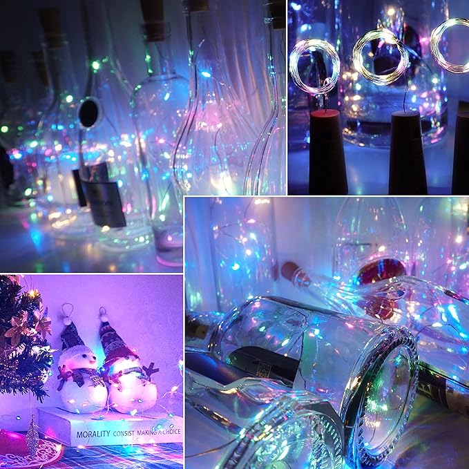 Bottle Lights 12 Pack 20 LEDs Cork Lights for Wine Bottles Battery (Included) Powered Fairy Mini String Lights for DIY Jar Lighting Indoor Bedroom Party Wedding Christmas Halloween Decor (Colorful)