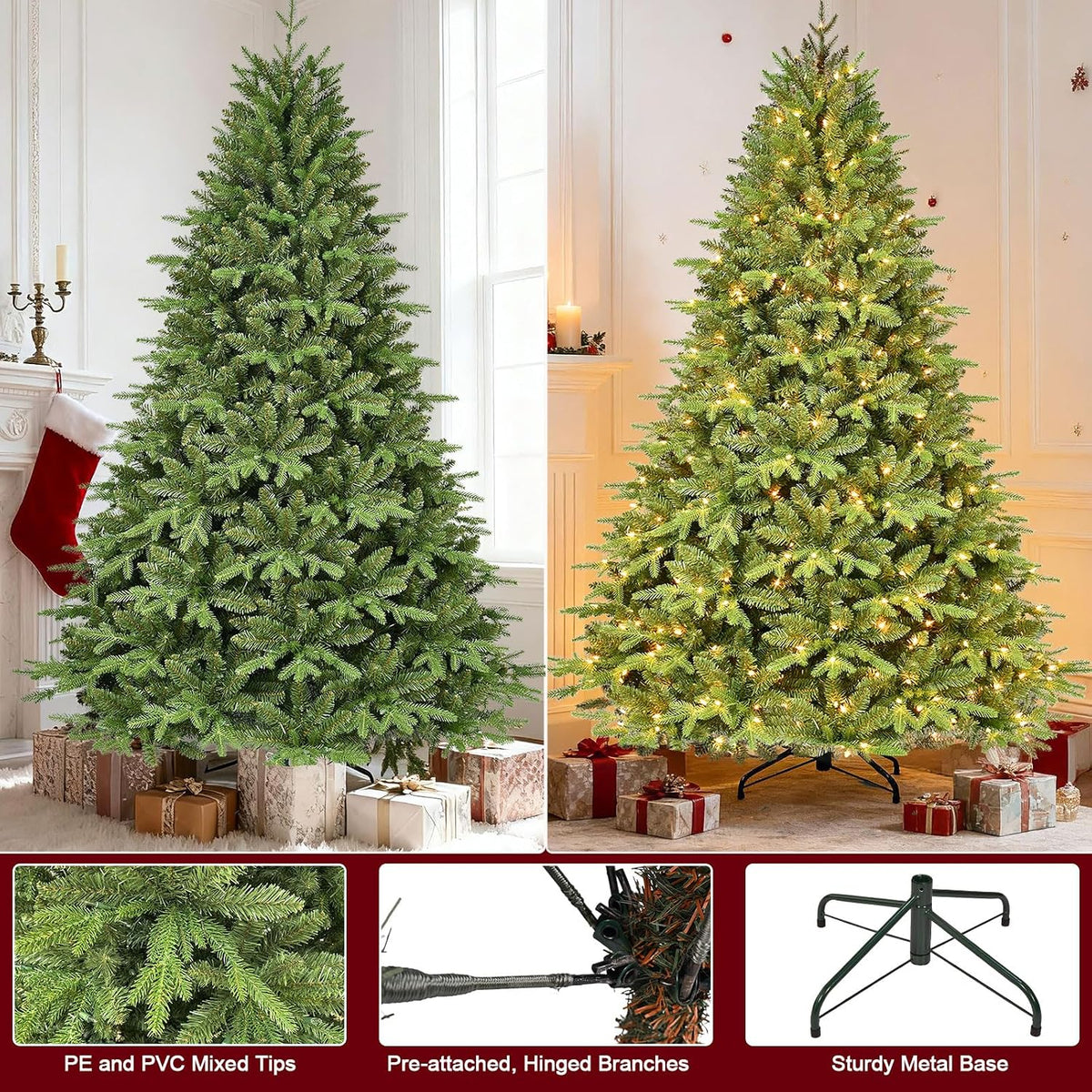 treepool 6ft prelit artificial christmas tree, 1720 pe/pvc showing dimensions