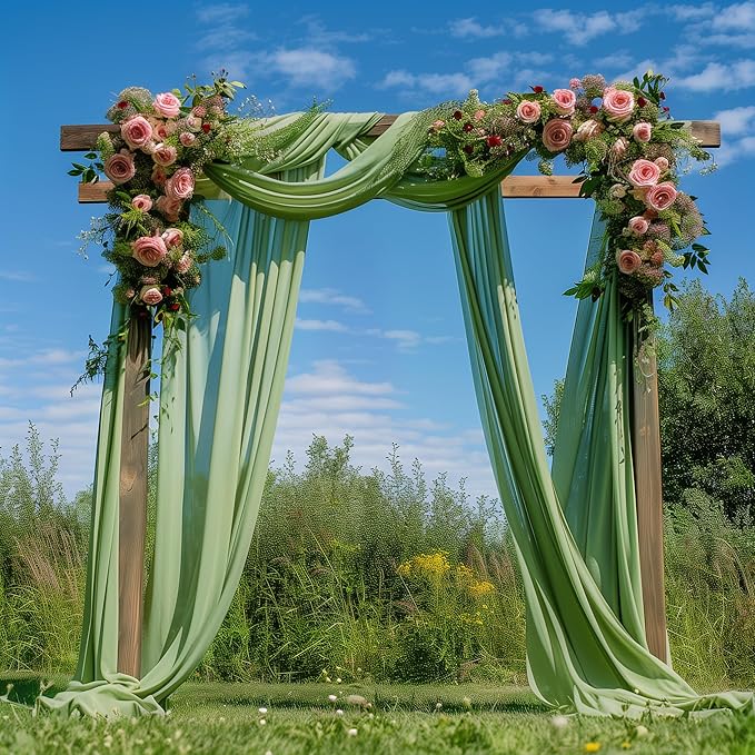 Wedding Arch Draping Fabric 2 Panels 28.7" x 20FT Sage Green Sheer Chiffon Backdrop Drapes for Wedding Ceremony Birthday Party Bridal Shower Outdoor Decoration