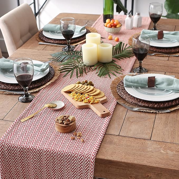 DII Woven Basic Tabletop Collection Chevron Table Runner, 15x72, Tango Red