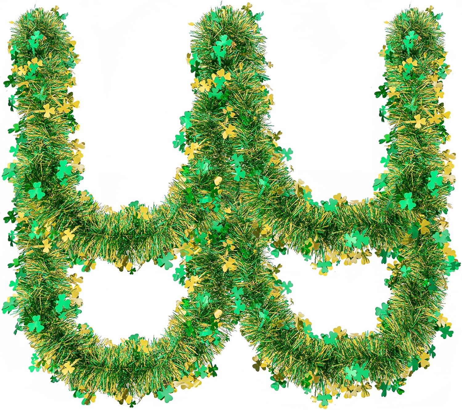 33FT St.Patrick's Day Tinsel Garland Shamrock Clover Green Golden Metallic Twist Tinsel Garland Hanging Foil Garland for St. Patrick's Day Irish Festival Party Indoor Outdoor Decoration
