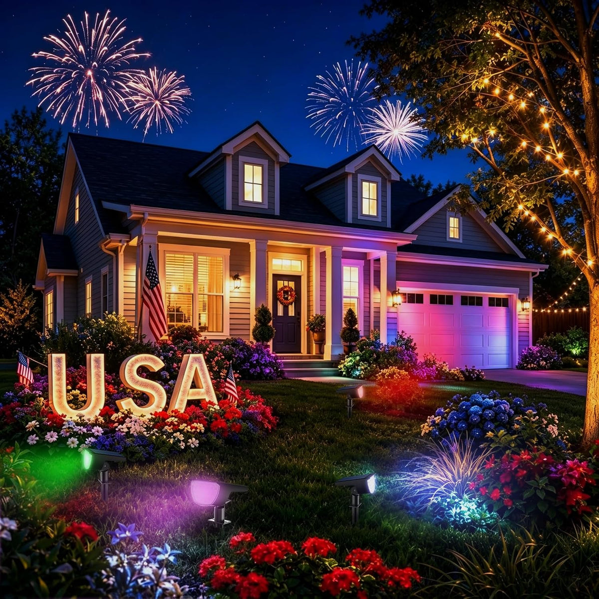 GKGG Solar Color Changing Lights Outdoor, 7 Lighting Modes IP65 Waterproof So...