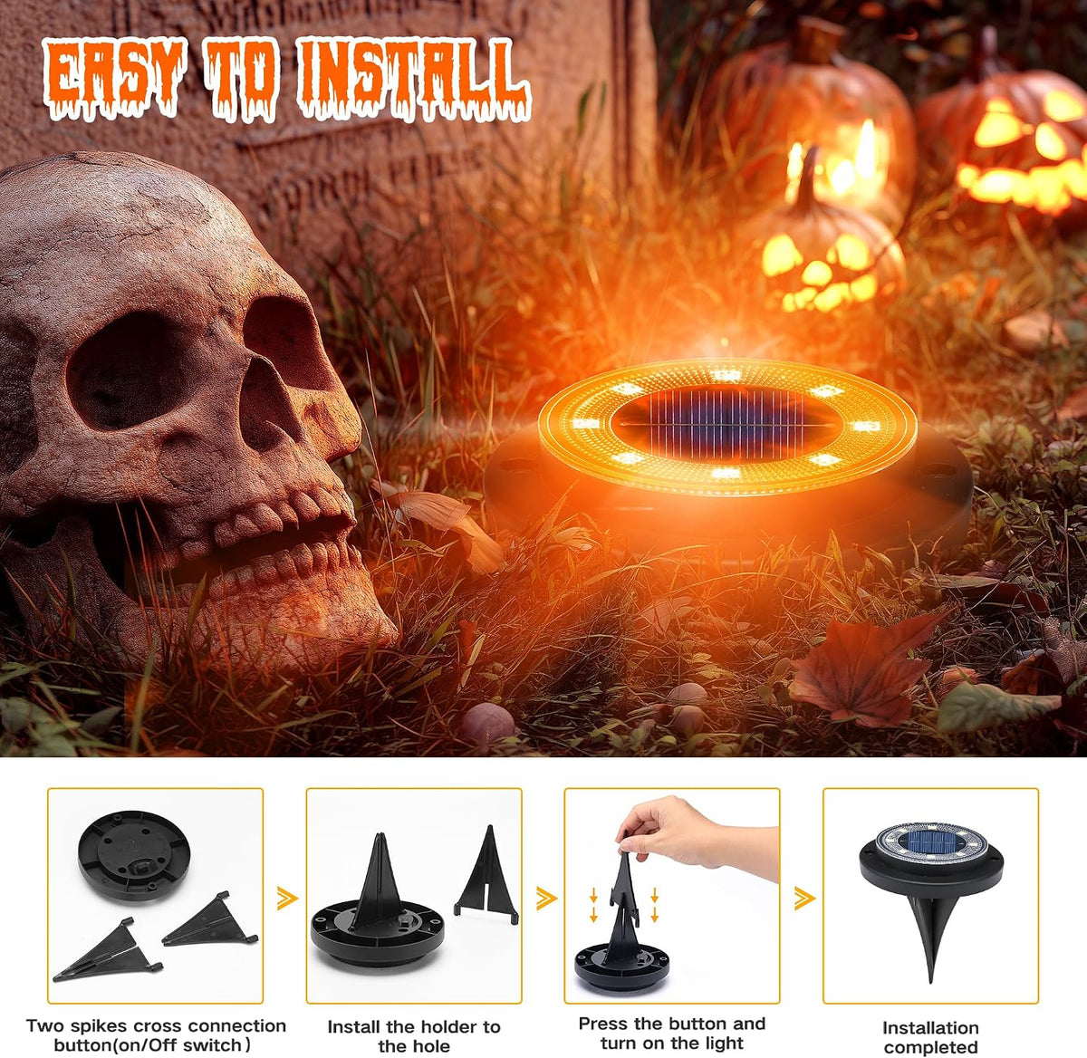 Solar Lights Outdoor Waterproof - Orange 12 Pack 2-in-1 Ground Lights