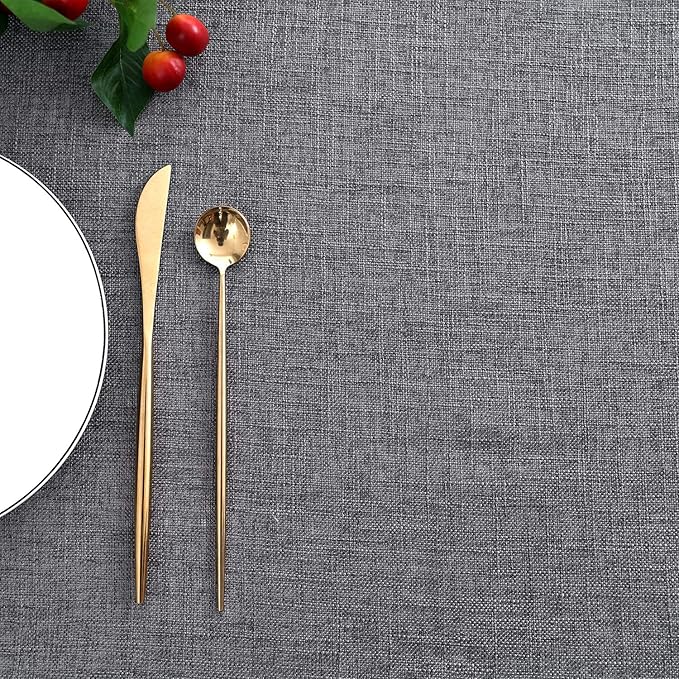 maxmill Flaxy Faux Linen Table Cloth with 2-Tone Slubby Texture Wrinkle Resistant Anti-Shrink Soft Tablecloth for Kitchen Dining Tabletop for Banquet Parties Rectangle 60 x 140 Inch Charcoal
