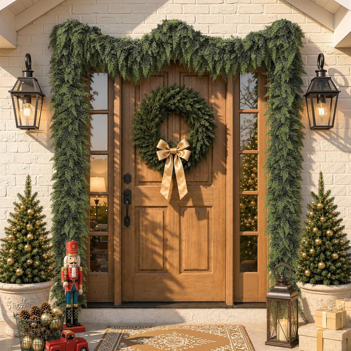 alupssuc 9ft christmas garland, encrypting real touch &full showing dimensions