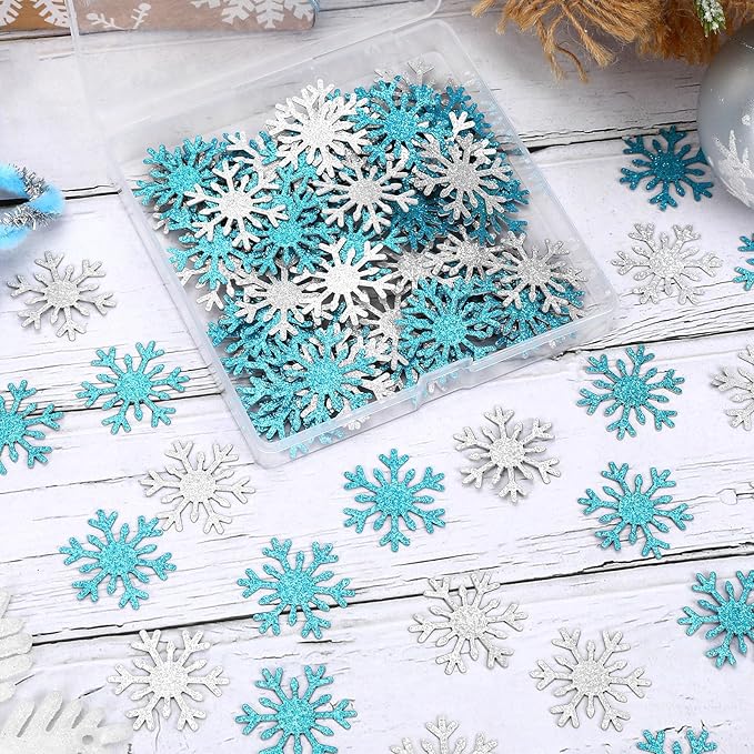 MARFOREVER Christmas Snowflake Glitter Confetti, Silver Blue Snowflake Confetti Snow Sprinkles Winter Wonderland Party Table Centerpiece for Wedding Supplies Christmas Party Decorations