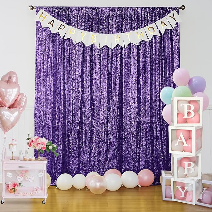 Sugargirl Purple Sequin Backdrop Curtain 4 Panels 2FTx8FT Glitter Purple Background Drapes Sparkle Photography Backdrop for Party Wedding Birthday Wall Decoration