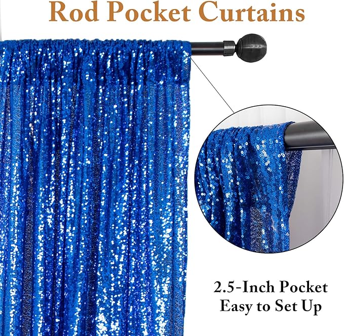 ShinyBeauty Sequin Royal Blue Backdrop Curtains 2 Panels 4Ftx7Ft Photo Backdrops Blue Photograph Background Shimmer Curtain for Parties, Birthdays, Graduations, Holiday Wall Decor
