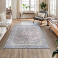 Bloom Rugs Washable Non-Slip 4' x 6' Rug - Blue/Steel Gray/Beige Traditional Medallion Area Rug for Living Room, Bedroom, Dining Room, and Kitchen - Exact Size: 4' x 6'