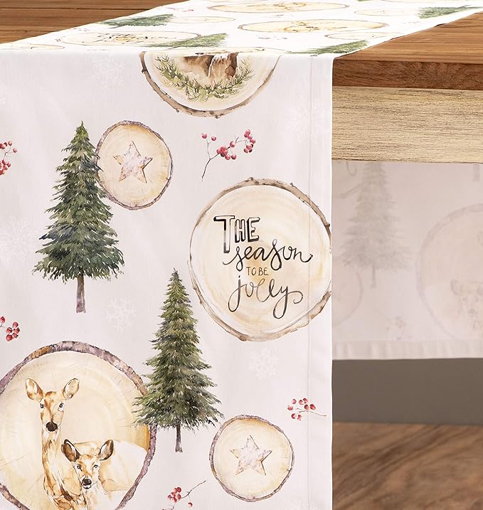 Maison d' Hermine Table Runner 100% Cotton Single Layer Table Runners 108 inches Long for Thanksgiving Christmas Decorations Home Kitchen Dining Party Wedding (Mountain Life, 14.5" x 108")