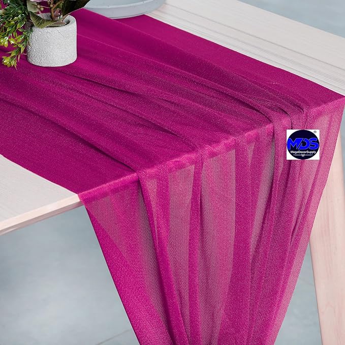 MDS 2 Pack 14ft Chiffon Table Runner 29 x 170 Inches Sheer Wedding Runner Romantic Rustic Table Runner for Wedding Decorations, Birthday Parties, Bridal Shower Party Arch Decor - Magenta