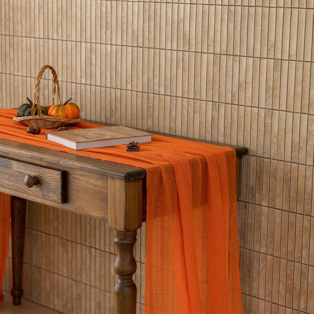 6Pcs Fall Orange Cheesecloth Table Runner 120 Inch Party Boho Home Decor