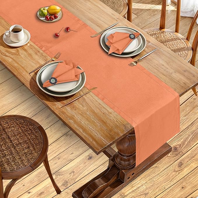 Ruvanti Linen Table Runner 48 Inches, Classic Hemstitch, Washable, Reusable, Non-Slipping, Stain Resistant- Perfect for Parties, Weddings, Dinners, Thanksgiving, Christmas, Indoor use – Orange