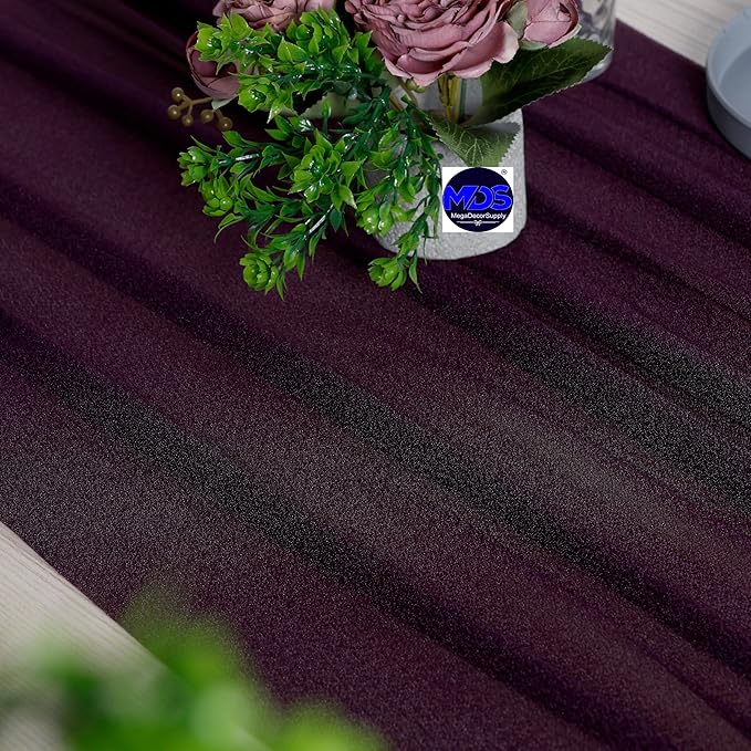 MDS 2 Pack 14ft Chiffon Table Runner 29 x 170 Inches Sheer Wedding Runner Romantic Rustic Table Runner for Wedding Decorations, Birthday Parties, Bridal Shower Party Arch Decor - Eggplant