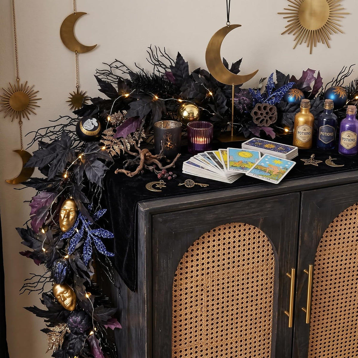 decorbyhannah 6ft halloween garland for mantle with lights showing dimensions