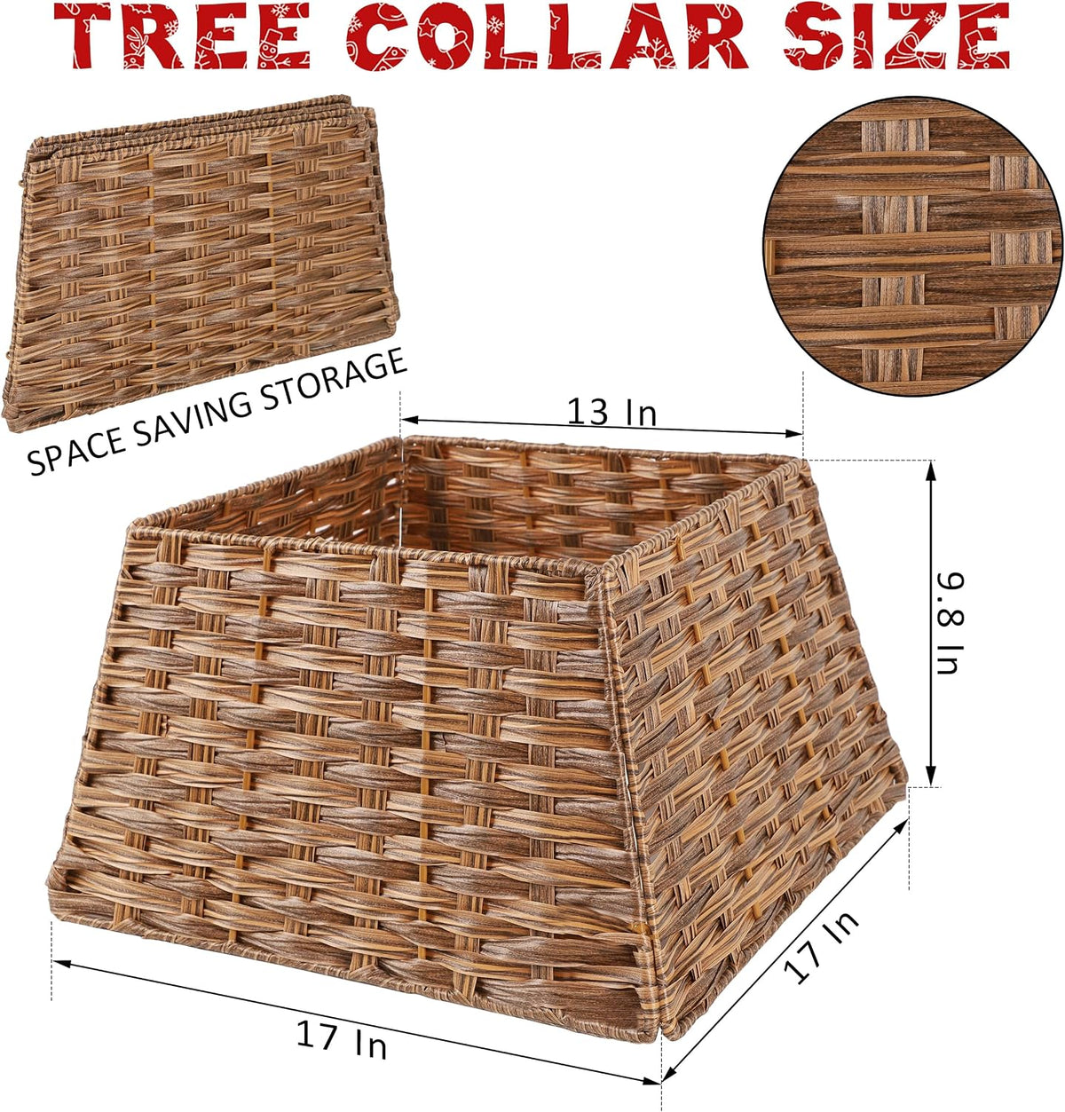 blissun christmas tree collar, plastic rattan xmas tree shown in use