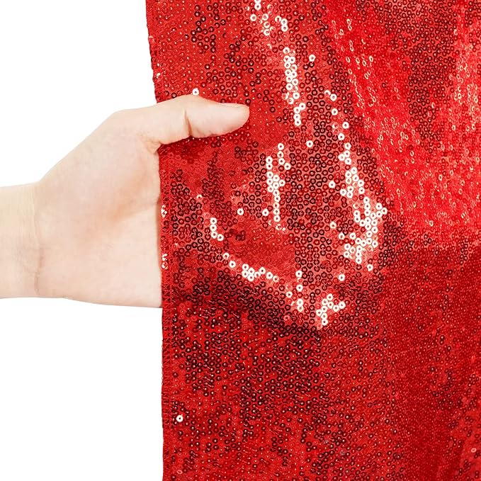 Poise3EHome 10Ft x 10Ft Red Sequin Backdrop, Glitter Thick Satin Sequin Background Drapes, Sequence Xmas Thanksgiving Backdrop for Wedding Party Holiday Festival Decor