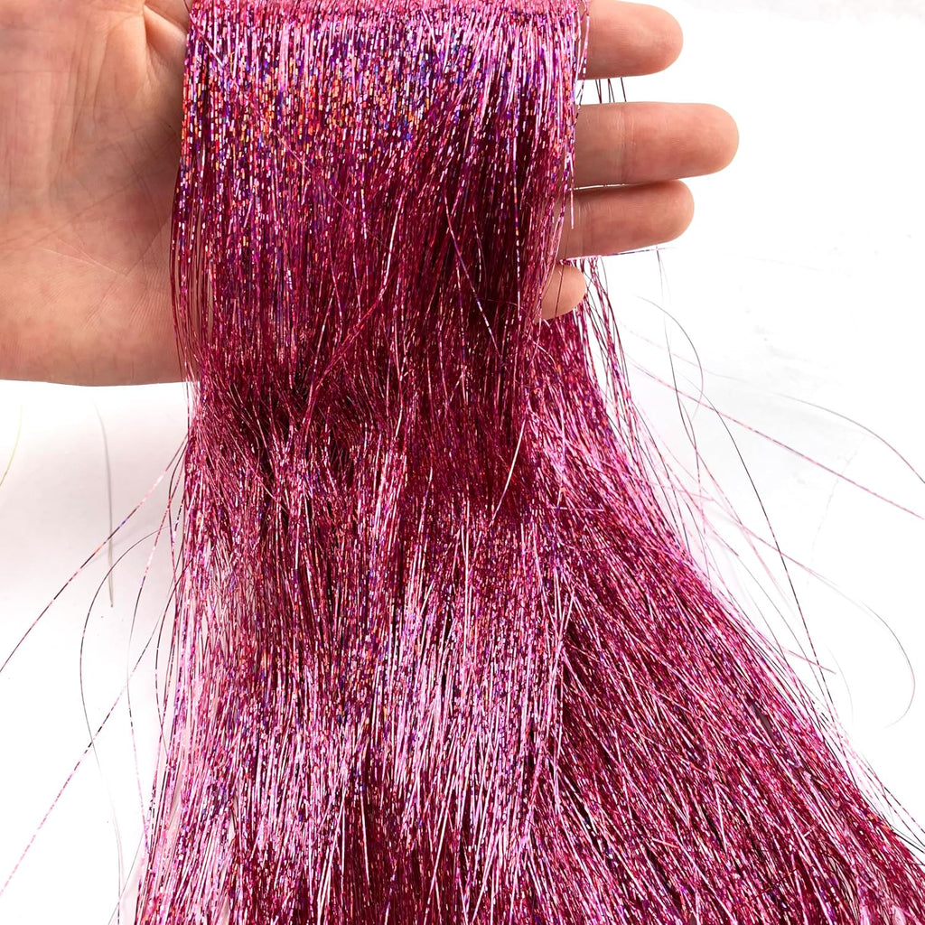 Heyiwell 2000 Strands Tinsel Icicles for Christmas Tree, Xmas,Birthday Party Wedding Decorations 18" Inch,Iridescent Pink