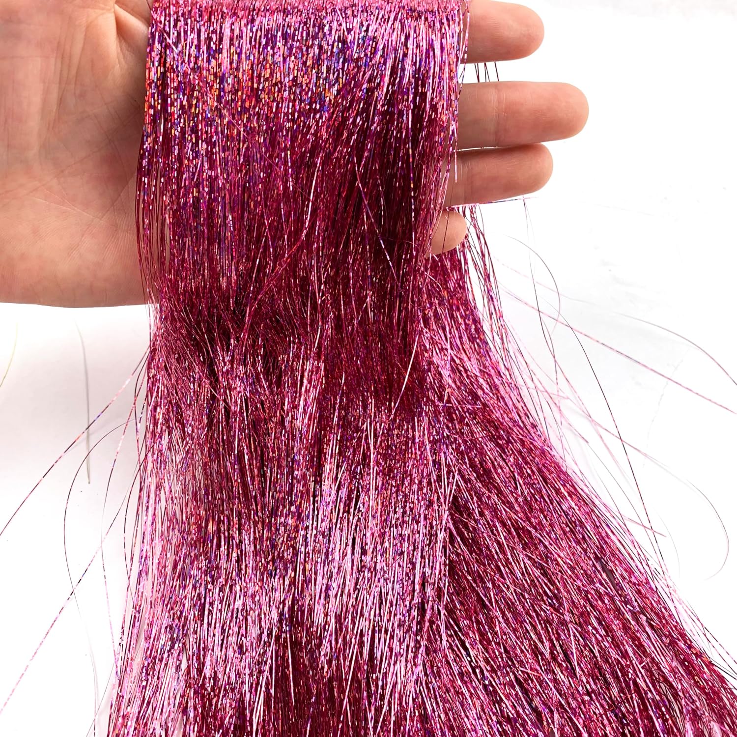 Heyiwell 2000 Strands Tinsel Icicles for Christmas Tree, Xmas,Birthday Party Wedding Decorations 18" Inch,Iridescent Pink