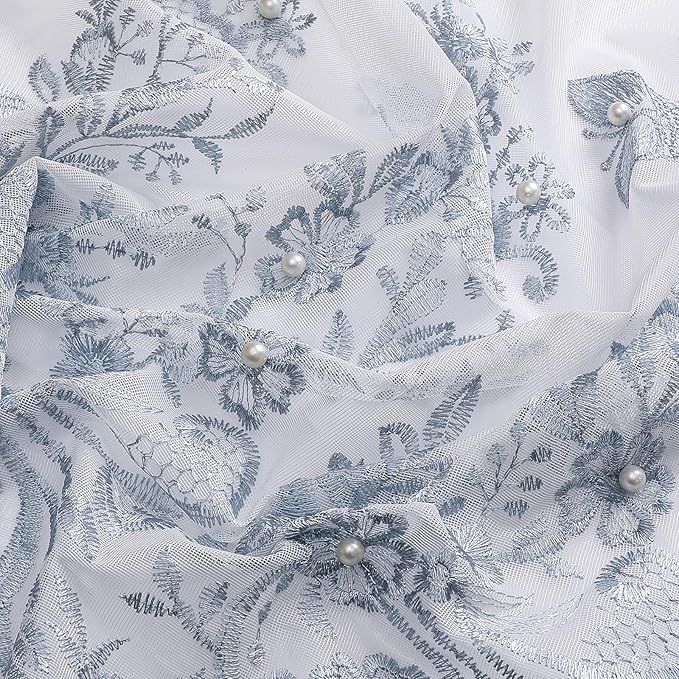 VISIONTEX White Sheer Voile Curtains, Decorative Blue Embossed Butterflies Rod Pocket Window Drapes for Home Kitchen, Living Room and Bedroom 54 x 84 Inch, Set of 2 Curtain Panels