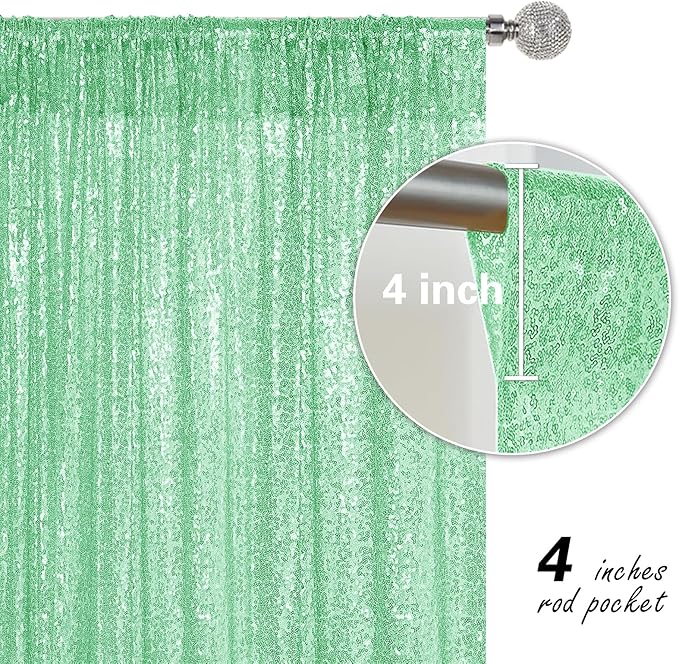 Mint Green Sequin Backdrop Curtain 2 Pieces 2FTx8FT Glitter Photography Backdrop for Party Wedding Birthday Christmas Decorations