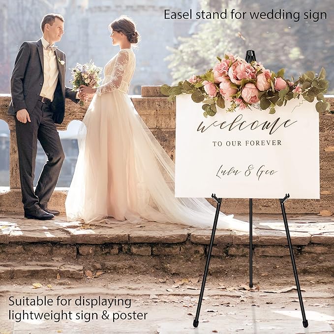 63" Display Easel Stand - 2Packs Art Easels for Wedding Sign Poster Stand Folding Floor Adjustable Metal Black Easel Instant Tripod Easel for Painting Wedding Welcome Sign Stand