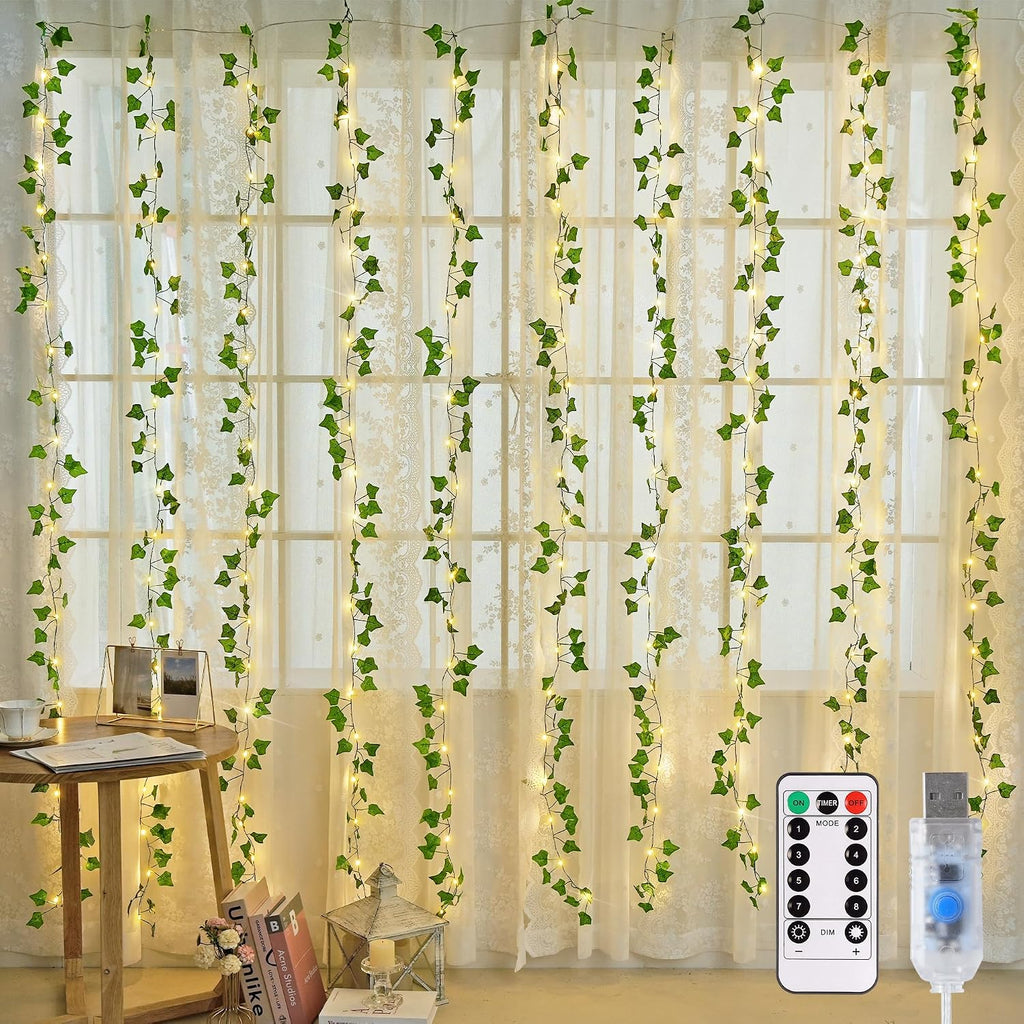 JMEXSUSS Vine Lights for Bedroom, 200 LED Vines Fairy Lights, Artificial Ivy Leaf Light for Wall Curtain Wedding Party Christmas Indoor Decor, 6.5ft x 6.5ft with Remote