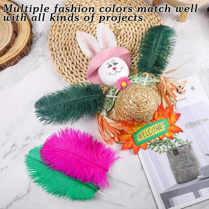 SOGUGOM Green Craft Ostrich Feathers - 30PCS 6-8 inch Bulk Ostrich Feathers Kit for Centerpieces, Kindergarten Crafts, Hats and Mardi Gras(Dark Green)