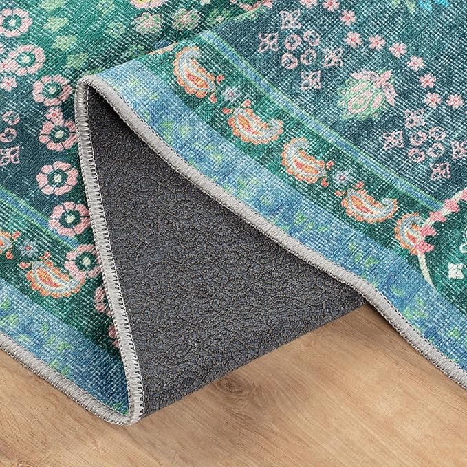 Bloom Rugs Washable Non-Slip 5' x 7' Rug - Green Traditional Medallion Area Rug for Living Room, Bedroom, Dining Room, and Kitchen - Exact Size: 5' x 7'