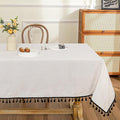 MYSKY HOME Table Cloth 60x120 in Rectangle, Heavy Duty Cotton Tassel Linen Look Waterproof Tablecloths Farmhouse Tablecloth, Wrinkle Free Table Cover with Black Tassels for Kitchen Dining, Party