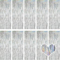 10 Pack Silver Backdrop Curtain 3.2ft x 8.2ft Metallic Tinsel Foil Fringe Curtains Photo Booth Background for Birthday Party Decoration Baby Shower Engagement Wedding Christmas Decoration (Silver)