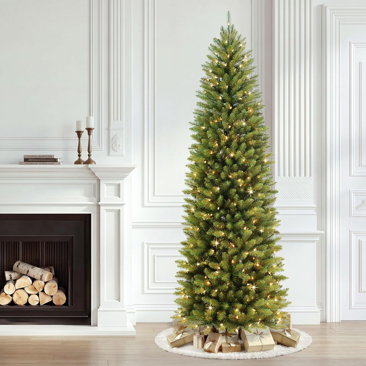 puleo international 7.5ft pre-lit fraser fir pencil christmas, close-up detail