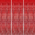 3 Pack Foil Fringe Backdrop - Red Shiny Tinsel Curtains for Party Decoration/Photo Booth Props - 3.3x8.2 FT Metallic Foil Backdrop for Birthday, Wedding, Graduation, Christmas.