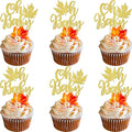 24 PCS Maple Leaf Oh Baby Cupcake Toppers Glitter Fall Baby Shower Cupcake Picks for Thanksgiving Theme Baby Shower Kids Boys Girls Birthday Party Cake Decorations Supplies Gold