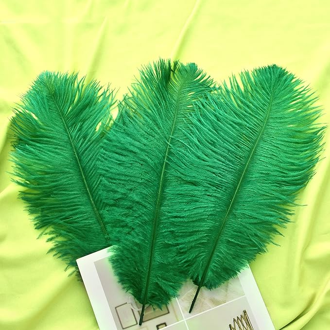 Ballinger Green Ostrich Feathers Bulk - 24pcs 10-12inch Feathers for Vase, Wedding Party Centerpieces Mardi Gras Decorations and Home Decor