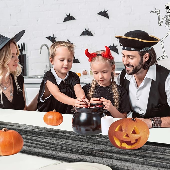 Snowkingdom Halloween Table Runner, 10 FT Black Spider Web Runners Metallic Sequin Sheer Chiffon Gauze Cheesecloth, Black Party Decorations for Halloween Kitchen Dinner Table Birthday Home Indoor