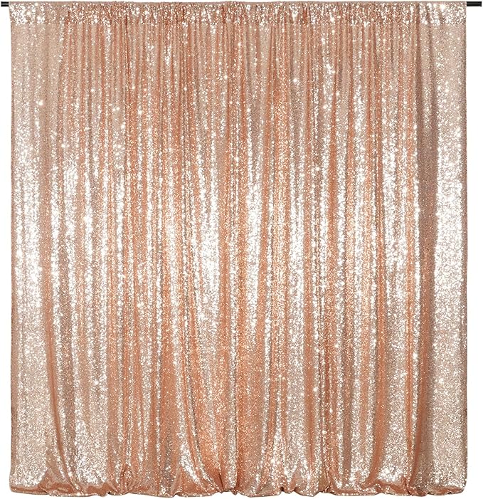 Poise3EHome Rose Gold Sequin Backdrop,8FT x 10FT Sequin Photography Backdrop Curtain for Party Decoration
