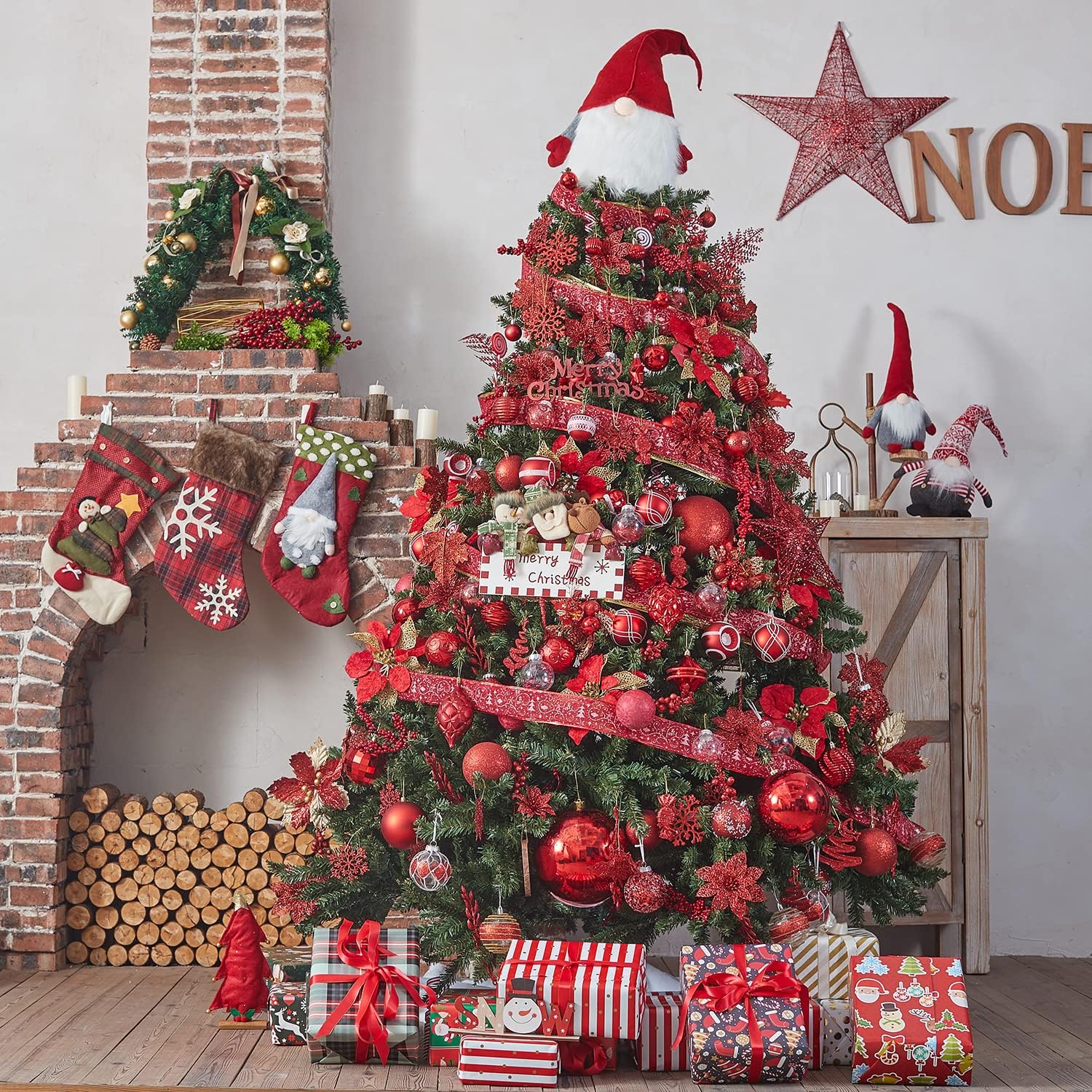 XmasExp 24ct Red Christmas Ornaments for Tree Decorations, Small Shatterproof Christmas Ball Ornaments Set for Xmas Tree, Perfect Plastic Hanging Balls for Home Holiday Party Decor (1.57'', Red)