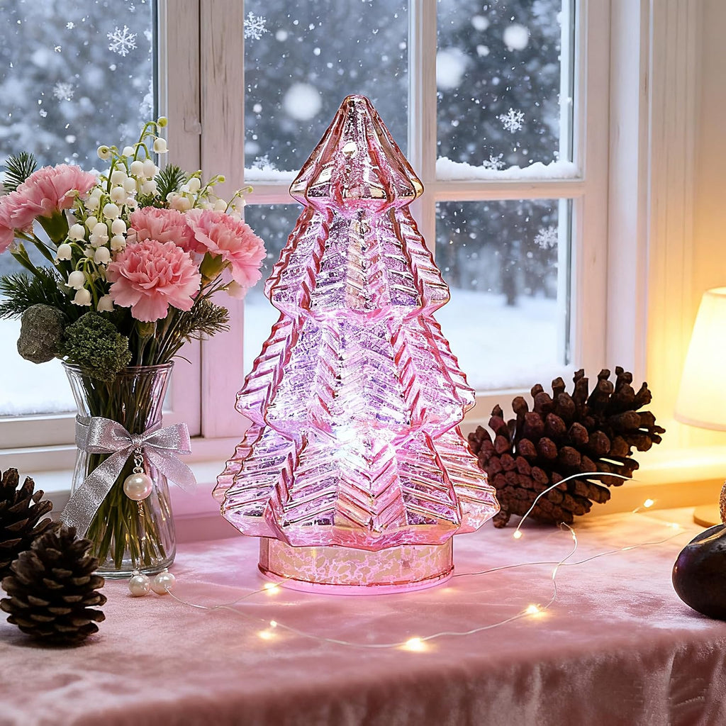 mercury glass christmas tree lights,lighted swirling colorful glass, main product view
