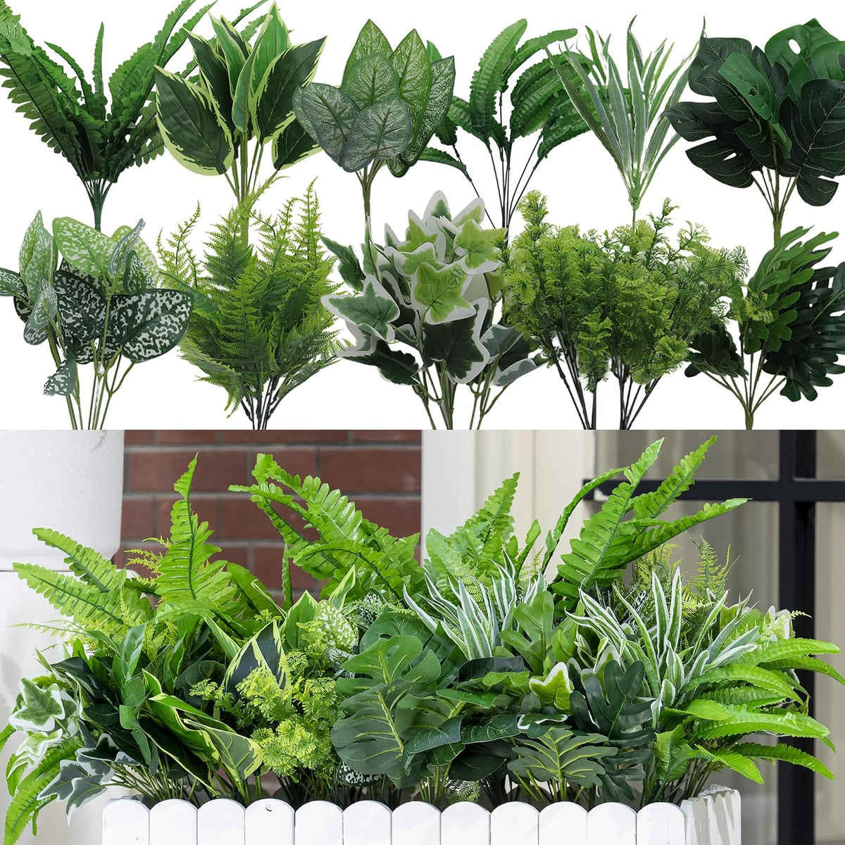 14PCS Artificial Plants Outdoor, Faux Fern Flower Greenery Stem for Outside