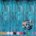 Crosize 4 Pack 3.3 x 9.9 ft Foil Fringe Curtains Party Decorations, Blue Tinsel Curtain Backdrop for Parties, Door Streamers, Glitter Streamer Fringe Backdrop for Birthday Decoration (Blue)