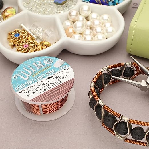 The Beadsmith Wire Elements Craft Wire – Tarnish Resistant, Soft Temper, Round, Antique Copper Color – 0.51mm, 24 Gauge, 20 Yard Spool – Jewelry Making, Wire Wrapping, Floral, & Other DIY Crafts