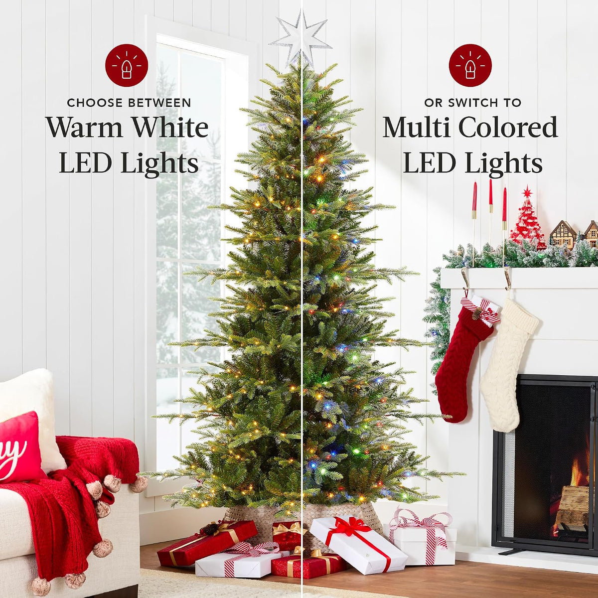 best choice products 7.5ft pre-lit artificial aspen slim, side view