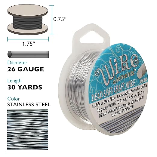 The Beadsmith Wire Elements Craft Wire – Tarnish Resistant, Soft Temper, Round, Stainless Steel Color – 0.41mm, 26 Gauge, 30 Yard Spool – Jewelry Making, Wire Wrapping, Floral, & Other DIY Crafts