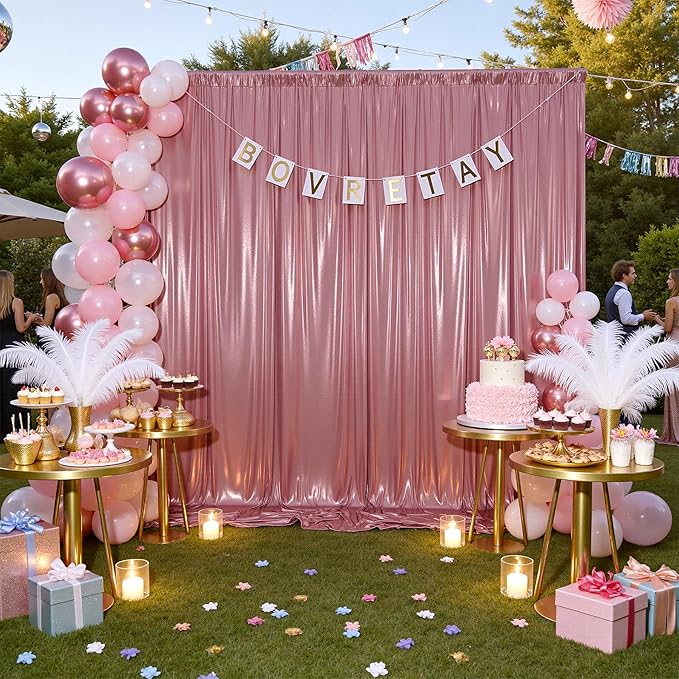 20ftx10ft Rose Gold Sequin Backdrop Curtain Panels for Parties, Wrinkle Free Glitter Photo Backdrop Drapes 4 Panels 5x10FT Shimmer Back Drop Cloth for Wedding Birthday Christmas Photography Background