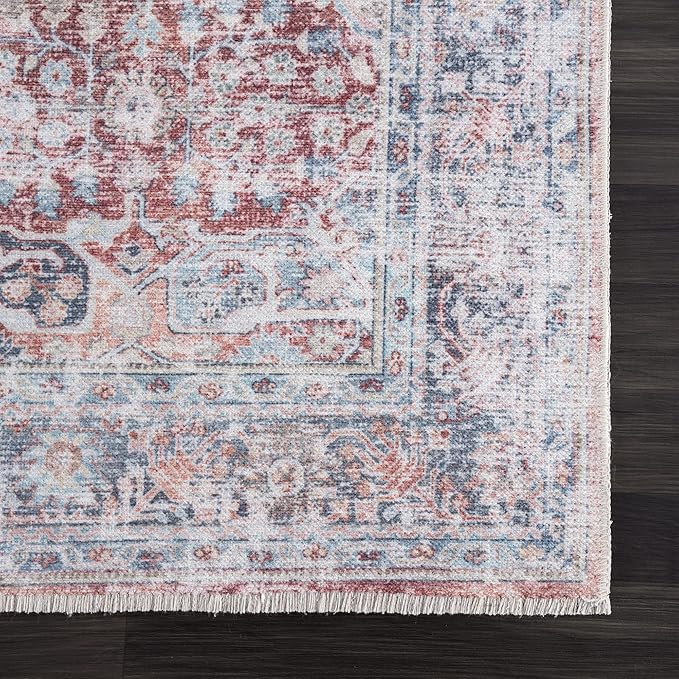 Bloom Rugs Caria Washable Non-Slip 3x5 Rug - Brick/Dark Blue Traditional Area Rug for Living Room, Bedroom, Dining Room, and Kitchen - Exact Size: 3' x 5'