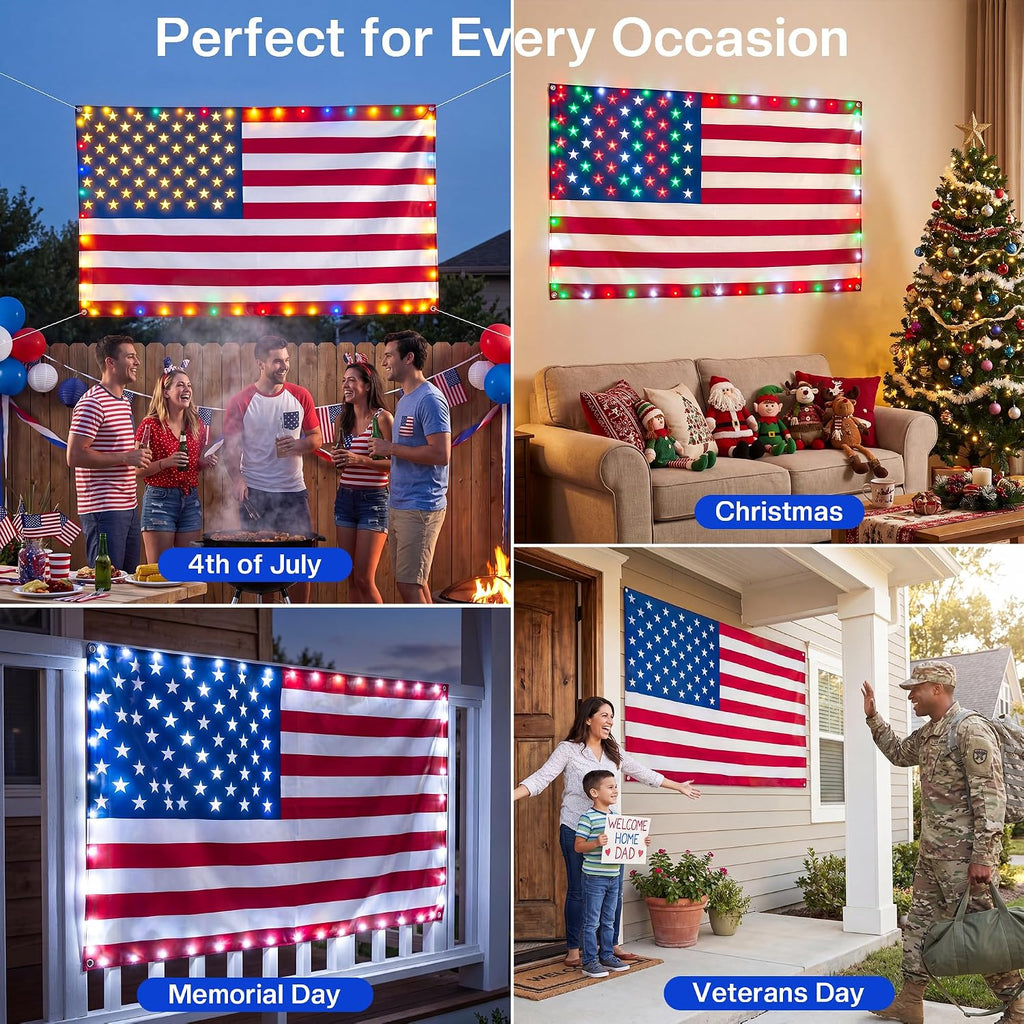smart lighted american flag 3x5 ft, app control on a desk or shelf